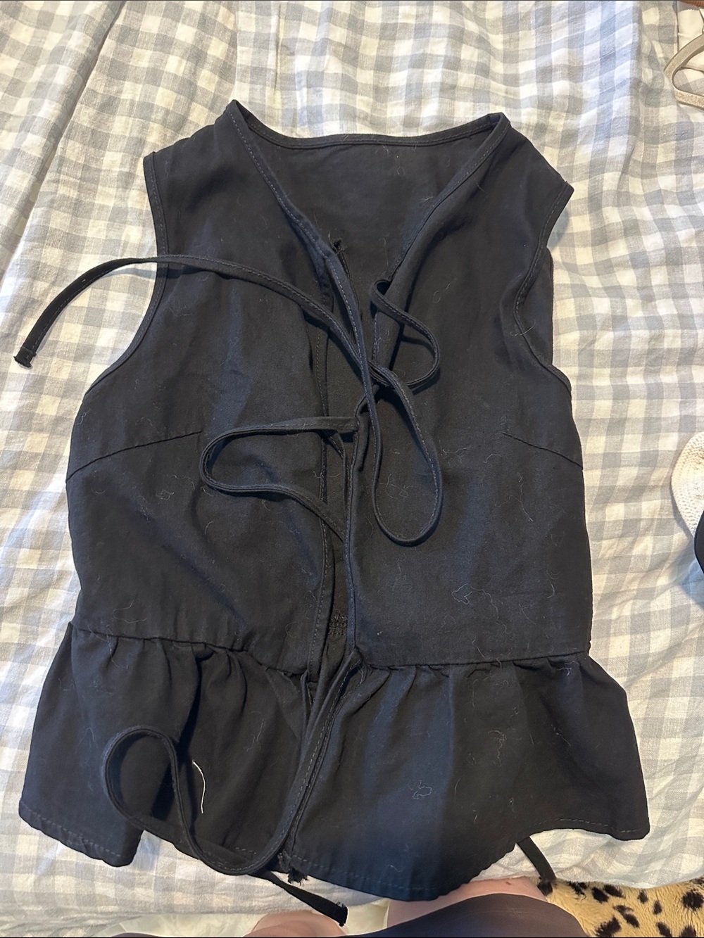 Black Lace-Up Peplum Women's Top
